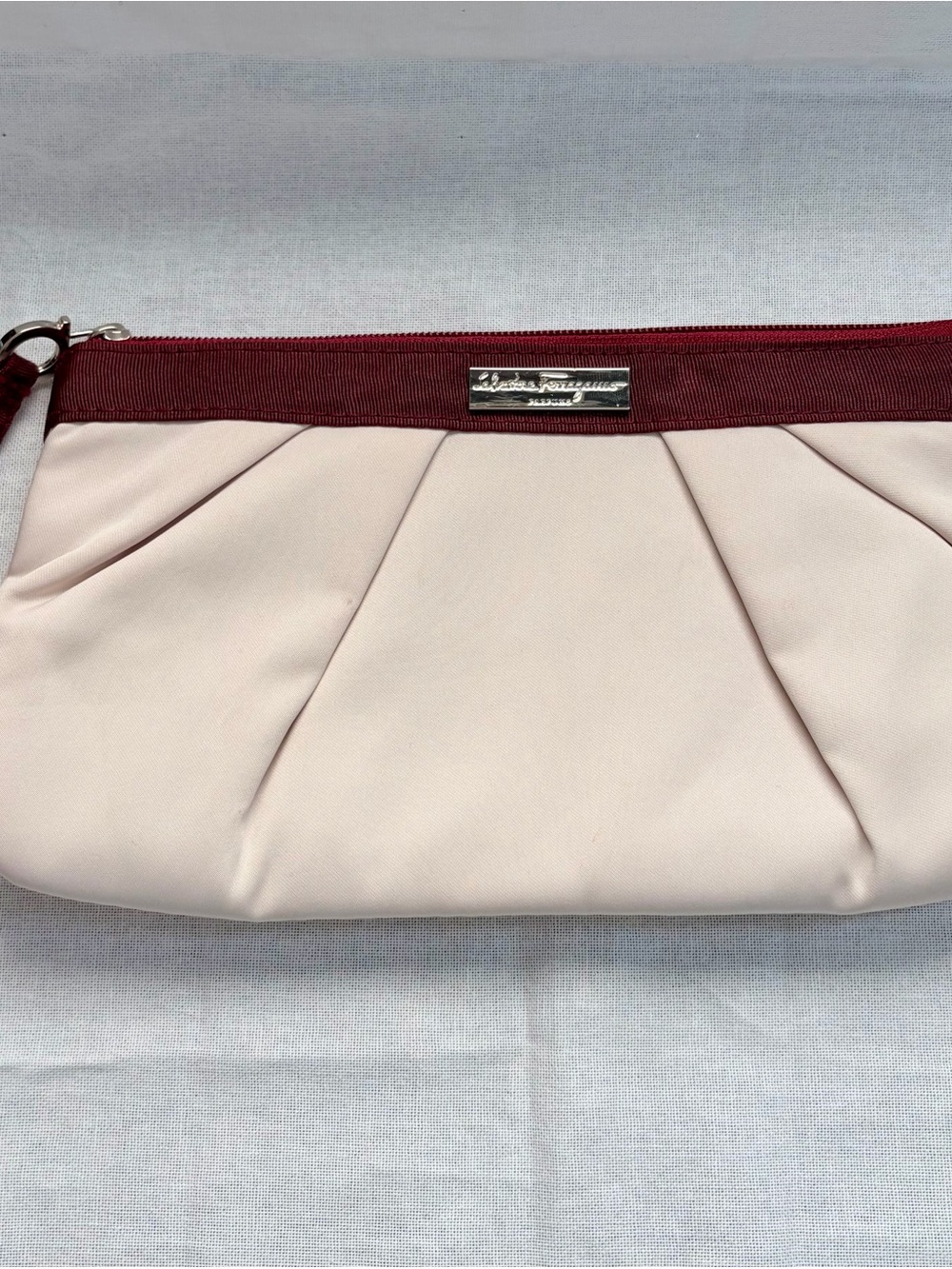Salvatore Ferragamo Parfums Cosmetic Clutch in Cream with Wine Trim for Alitalia